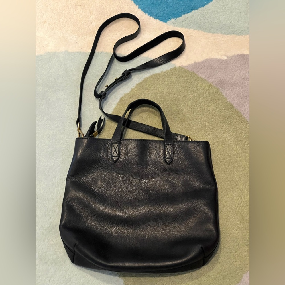 Madewell Small Transport Tote Crossbody Bag Zip Top Black Leather - Picture 2 of 5